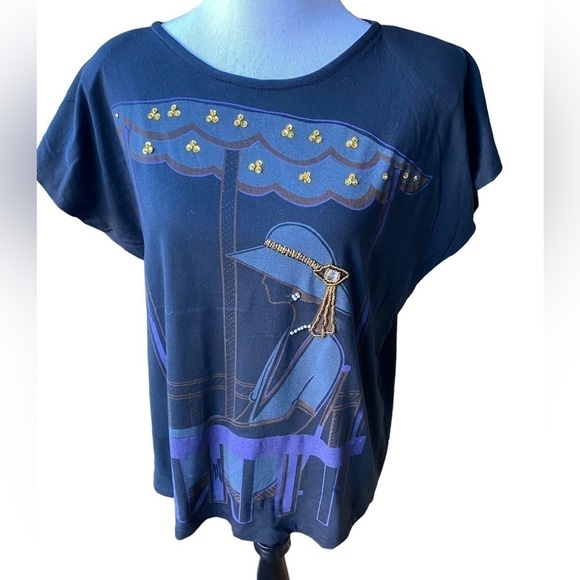 Vintage Shruchrzen Women’s Black Top with Fancy Rhinestone and Faux Pearl Accent - Picture 1 of 12